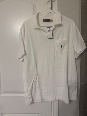 Polo by Ralph Lauren White Short-Sleeve Pocket Polo with Navy Logo
